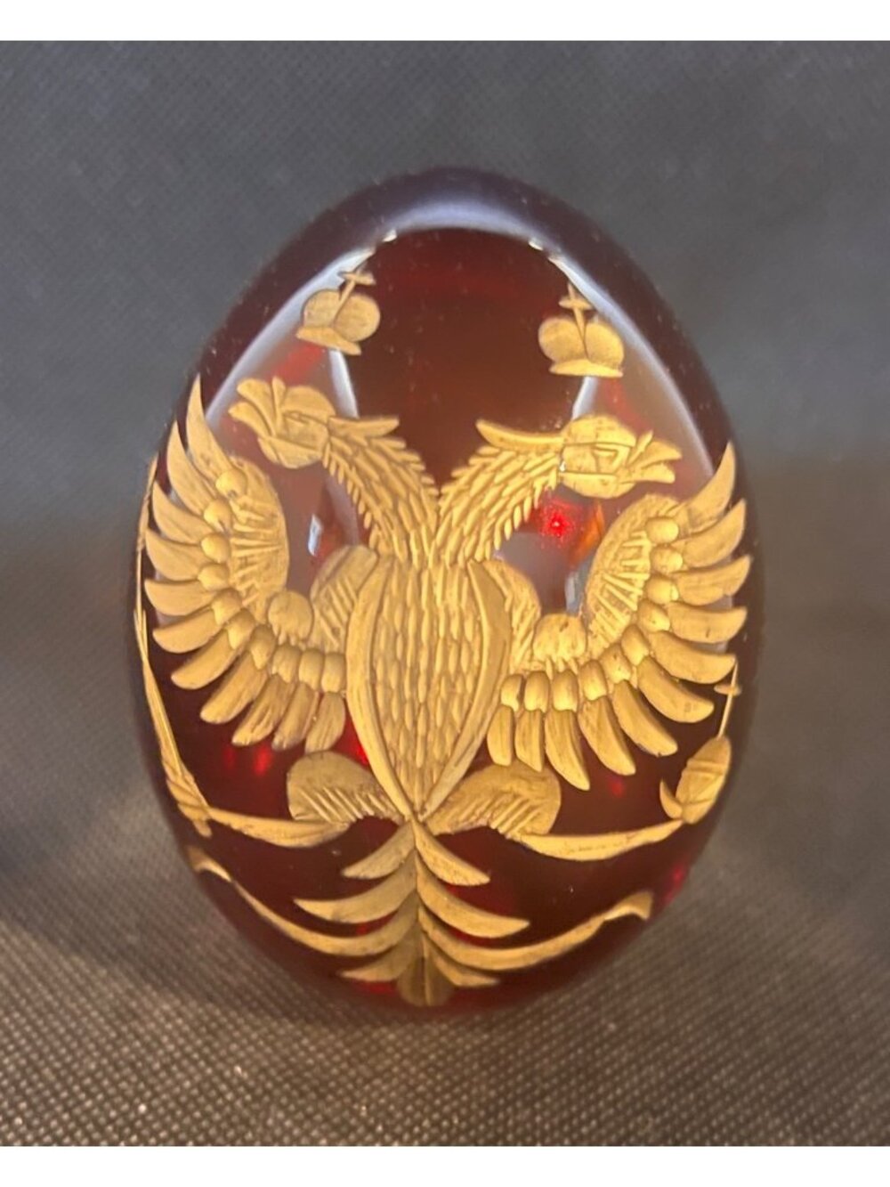 Russian imperial revival Ruby glass egg monogram E cut glass gold gilt - Picture 6 of 10